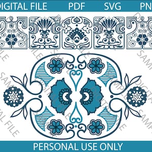 May include: A digital file featuring a blue and white floral design with a repeating pattern. The design is perfect for crafting projects, such as scrapbooking, card making, and home decor.