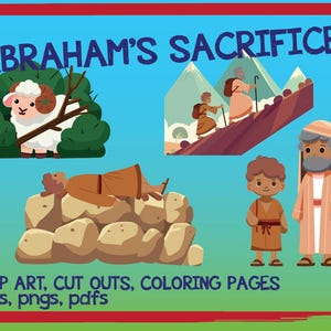 Clip Art e pagine da colorare del sacrificio di Isacco di Abramo - PNG JPG PDF