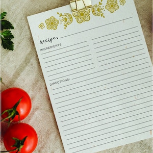 Carte de recette modifiable/imprimable avec motif papillon en pyrex doré