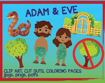 Adam and Eve Story Clip Art & Coloring Pages - PNG JPG PDF