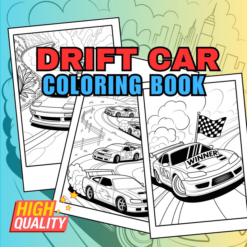 Drift Cars Coloring Page for Kids – Printable Sports Car Racing ...