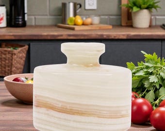 White Onyx Marble Salt Cellar with Lid 3" Handmade Salt Holder for Spice Jar Seasoning Dish for Kitchen Spice Holder Small Salt Pot Salt Box