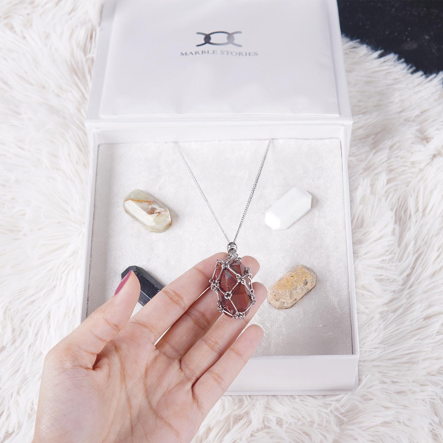 Marble Stories Cage Necklace For Women – Interchangeable Marble Stone Necklace, Brass Cage Pendant, Stainless Steel Chain - View #5