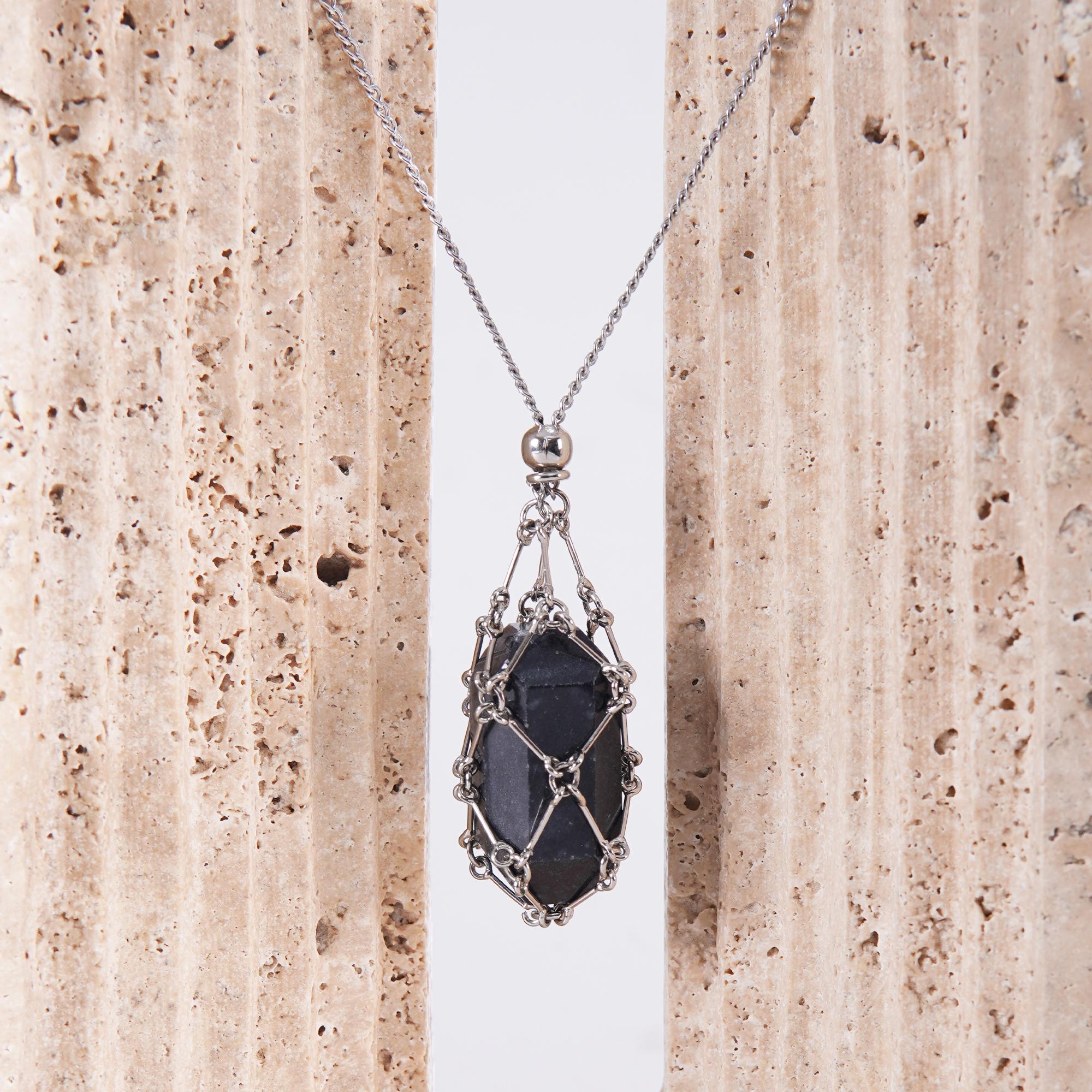 Marble Stories Cage Necklace For Women – Interchangeable Marble Stone Necklace, Brass Cage Pendant, Stainless Steel Chain - View #2