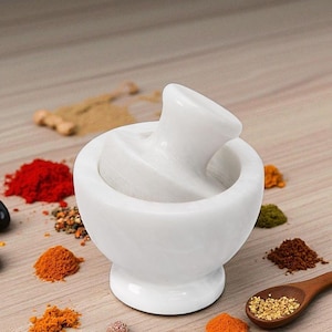 Marble Mortar Pestle Set | Stone Herb Grinder & Spice Crusher |Kitchen Tool for Garlic, Herbs, Spices, Seasoning, Seed and Nut Grinding Bowl