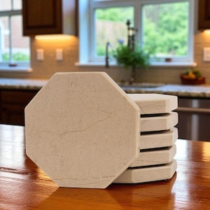 Handmade Verona Marble Hexagon Coasters –Set of 6 | 3.5 Inch Stone Drink Coasters for Coffee Table, Kitchen, Dining, Bar & Modern Home Decor