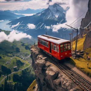 Mount Pilatus Print | Mount Pilatus Poster | Switzerland Art | Swiss Art | Swiss Railway | Mountain art | wall art | gift art | Travel art