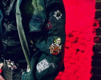 Off The Hanger, Ready To Buy Custom Patched Denim Jacket Adult UNISEX