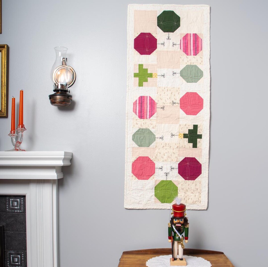 Christmas Table Runner Quilt Pattern: Gloria Hand Embroidered Baubles