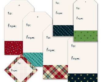 Etiquetas imprimibles para regalos de Navidad: Cuadros, Tartán, Chispas (PDF)