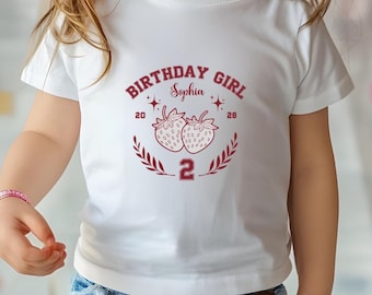 Personalized Birthday Girl T-Shirt - Strawberry Theme, Custom name and age Birthday Girl Toddler Tee, Cute Kids Birthday Shirt