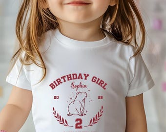 Personalized Capybara Birthday Girl Shirt - Toddler & Youth Birthday T-Shirt - Bella Canvas 3001T, 3001Y Custom Age and Name