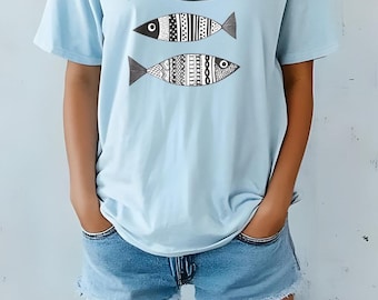 Camiseta unisex Ocean Vibes con diseño de peces, estética de pescador, ropa de playa, atuendo informal, regalo para pescadores, ropa de vida marina