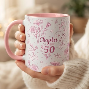 Personalized Chapter Mug, September Birth Flower Accent Mug, Custom Age Birthday Coffee Cup, Aster Morning Glory Gift, 11oz 15oz
