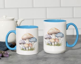 Whimsical Pastel Mushroom Accent Coffee Mug | Gift for Mushroom Lovers, cute coffee mug, Mushroom ceramic mug, Mushroom coffee mug