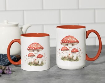 Whimsical Red Mushroom Accent Coffee Mug | Gift for Mushroom Lovers, cute coffee mug, Mushroom ceramic mug, Mushroom coffee mug