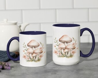 Whimsical Pink Mushroom Accent Coffee Mug | Gift for Mushroom Lovers, cute coffee mug, Mushroom ceramic mug, Mushroom coffee mug