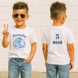 Personalized Birthday Boy Toddler Tee, Cowboy Boots Shirt, Cowboy Theme Top, Custom Birthday Outfit, Western Rodeo Theme