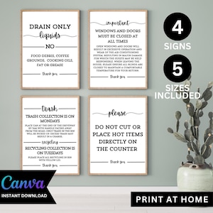 Airbnb Kitchen Sign Bundle | Airbnb Decor | Airbnb House Rules | Airbnb Signage | Digital Download | Airbnb Host Sign | Canva Template