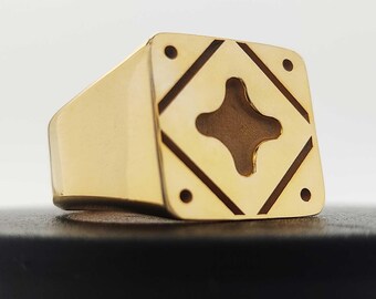 Four Angels Talisman Gold Ring for Men - Inspired Design by Hagia Sophia Mosque Spiritual Protection & Harmony Silver Jewelry, Handmade