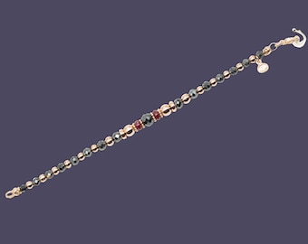 14K Gold Bead Bracelet, Semi-precious Stone Beads, Real Solid Gold Bracelet, Gold Ball Bracelet, Perfect Gift for her/him for Valentines day