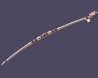 14K Gold Bead Bracelet, Semi-precious Stone Beads, Real Solid Gold Bracelet, Gold Ball Bracelet, Perfect Gift for her/him for Valentines day