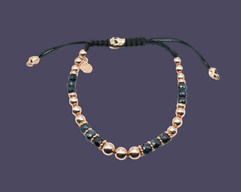 14K Gold Bead Bracelet, Semi-precious Stone Beads, Real Solid Gold Bracelet, Gold Ball Bracelet, Perfect Gift for her/him for Valentines day