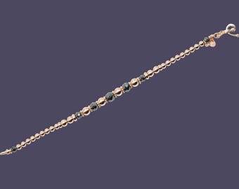 14K Gold Bead Bracelet, Semi-precious Stone Beads, Real Solid Gold Bracelet, Gold Ball Bracelet, Perfect Gift for her/him for Valentines day