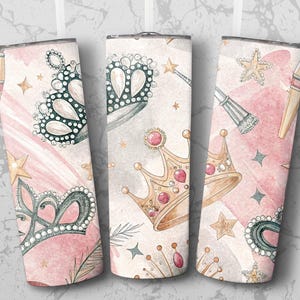 Princess Crown Digital Seamless Tumbler Wrap PNG, Girl Tiara Stars Design, Royalty Tumbler Sublimation, Glittering Crowns, 20oz Tumbler