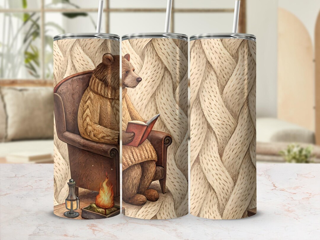 Bear Reading20 Oz Skinny Tumbler Wrap PNG, , Sublimation Design ...