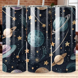 Space Seamless Tumbler Wrap PNG 20 oz, Planets Stars Digital Download, Straight Tapered Tumbler Design, Galaxy Tumbler Wrap Design