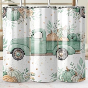 Fall Truck Seamless Tumbler Wrap PNG, Autumn Pumpkins Design, Floral Tumbler Design, Watercolor Tumbler Wrap for Sublimation, 20oz Tumbler