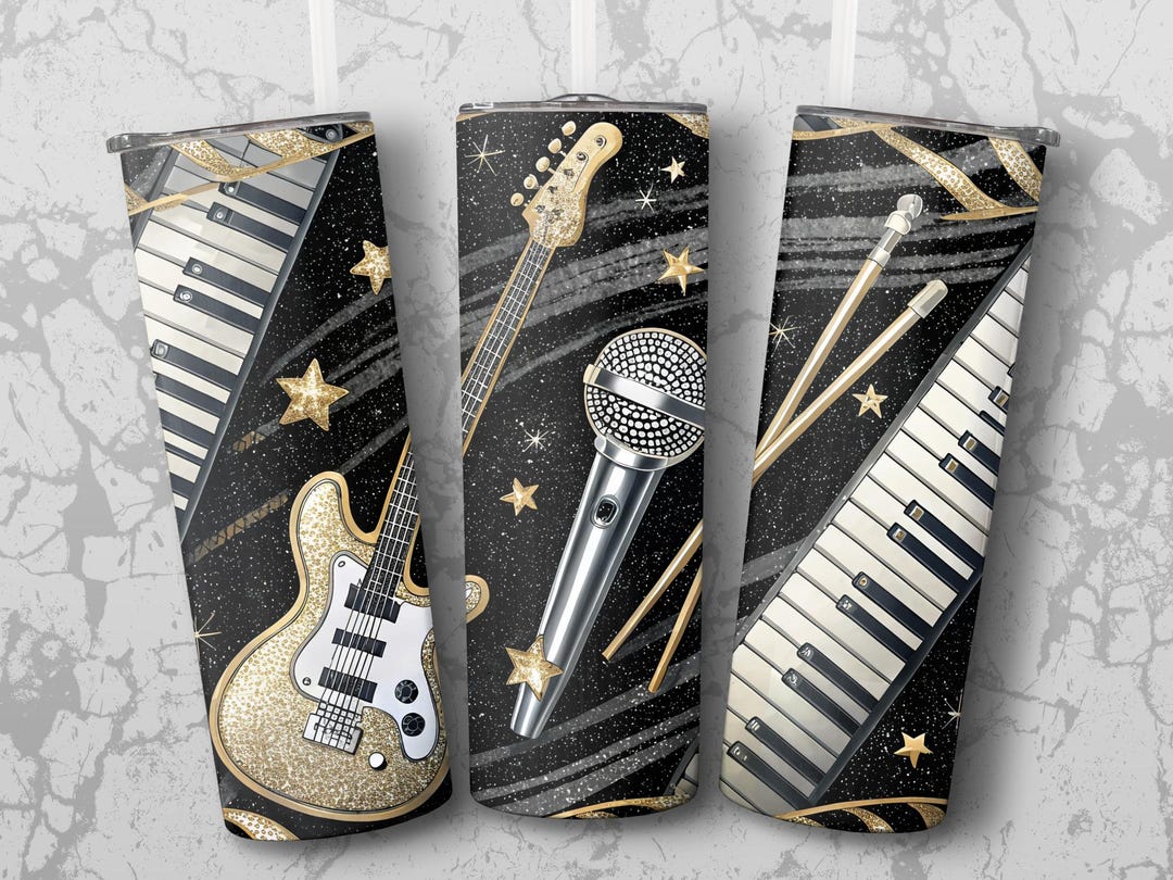 Music Seamless Wraparound Tumbler Wrap 20 Oz, Glam Guitar Microphone ...