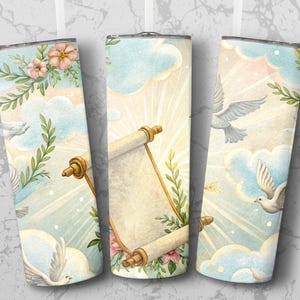 Dove Scroll 20 oz Seamless Tumbler Wrap PNG, Floral Tumbler Design, Christian Tumbler Template, Sky Tumbler File, Sublimation Digital