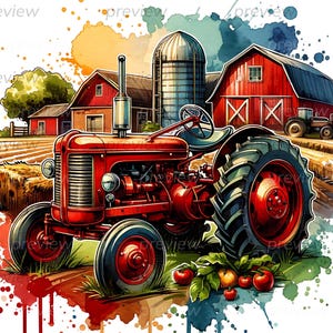 Farm Tumbler Wrap with Tractor PNG - Sublimation Design for 20 oz Tumblers - Instant Download Digital Art (includes translucent version)