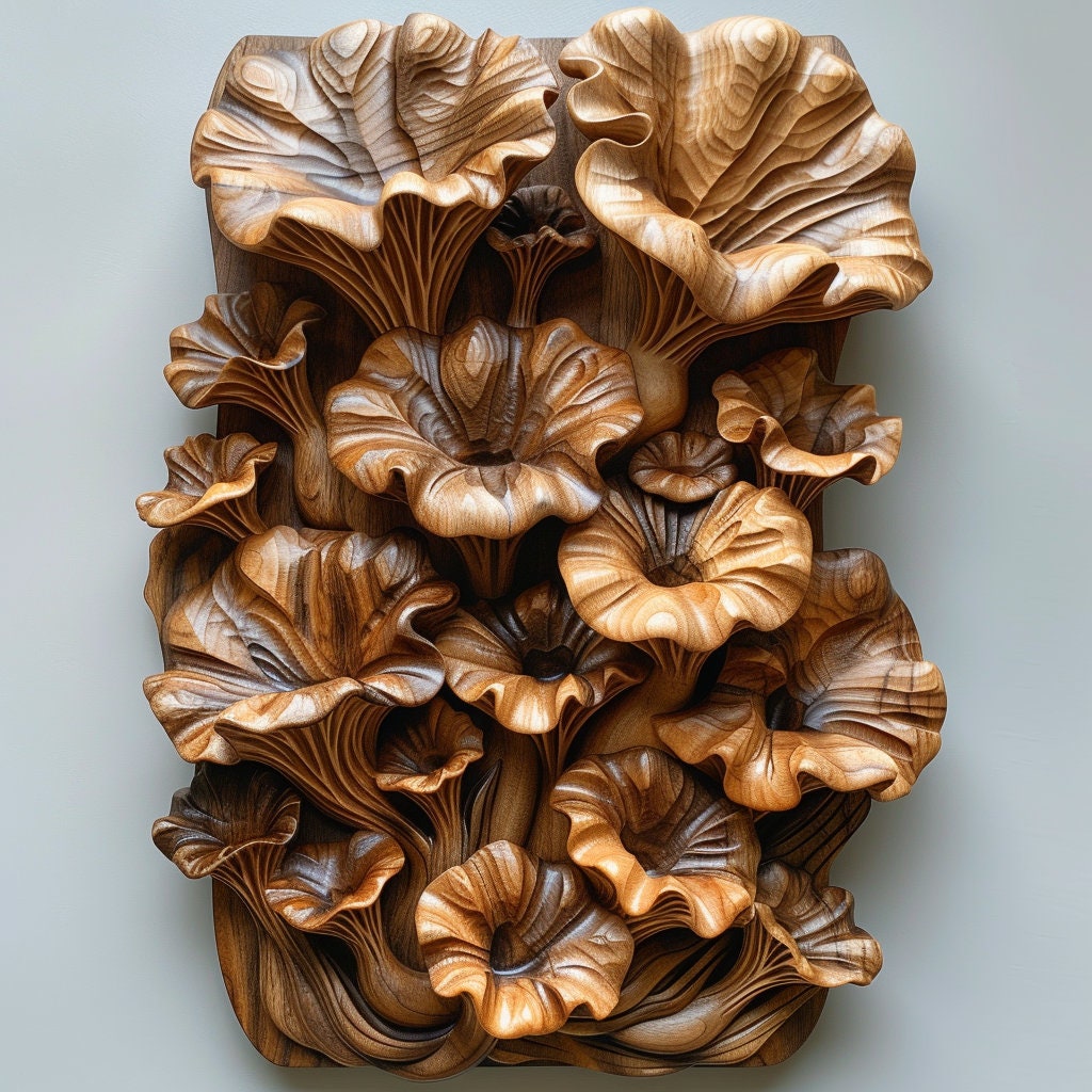 Wooden Wall Artwork, Walnut Wood in Dark Brown Colour, Mashrooms Etsy