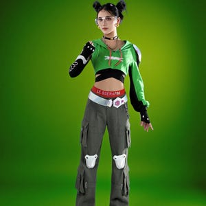 Green Streetwear Cosplay Costume: Handmade Anime Outfit with Accessories