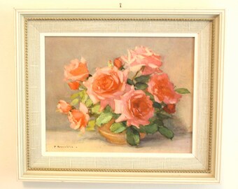Vintage Pink Roses Framed Print