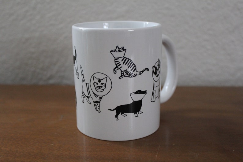 Cats and Dogs Mug, Veterinarian Gift, Cone Cat Mug, Cone Dogs, Cone of Shame, Dog Mug, Cat Mug image 1