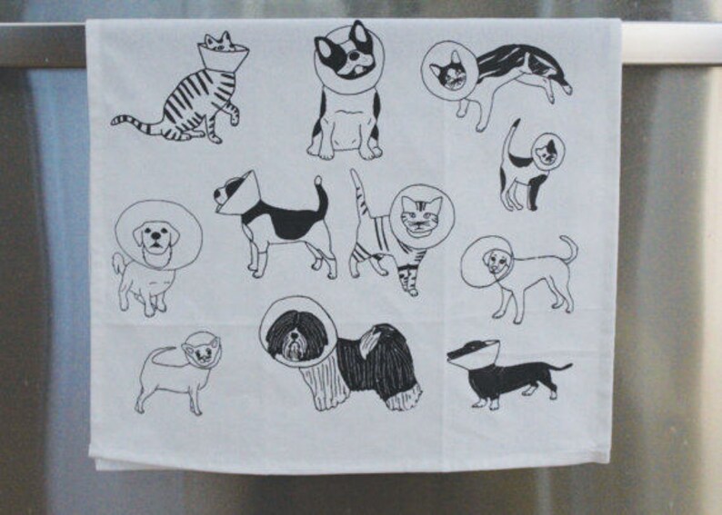 Veterinarian Gift Veterinarian Gift Tea Towel Cats and Dogs Tea Towel Cone Cats Cone Dogs Tea Towel Veterinarians Gift