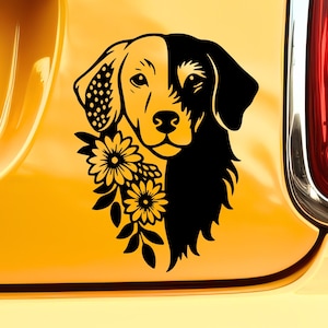 Golden Retriever Vinyl Decal - Floral Dog Car Decal for Dog Lovers Bumper Sticker Window Decal Laptop Decals and Stickers Retriever Mom Cute