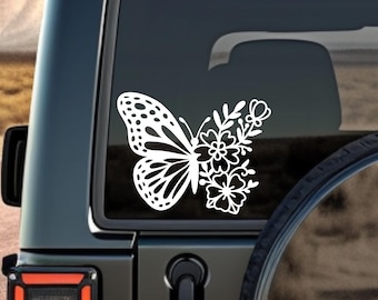 Vinylsticker vlinder: autosticker wilde bloemen bloemensticker laptoptuimelaar bumpersticker