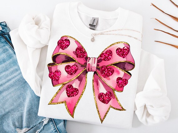 Valentines Day Pink Bow Sweatshirt - Coquette Sweatshirt Gift For Valentines Day Shirt Sweatshirt For Mom Cozy Vday Sweatshirt Gift For Her