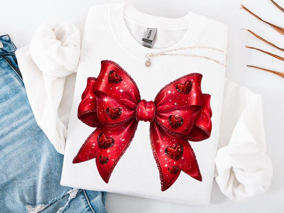 Valentines Day Pink Bow Sweatshirt - Coquette Sweatshirt Gift For Valentines Day Shirt Sweatshirt For Mom Cozy Vday Sweatshirt Gift For Her