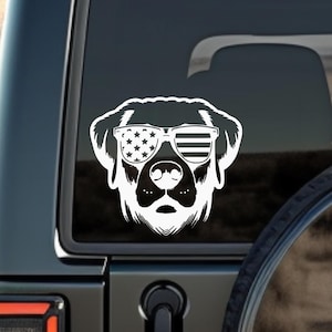 American Pride Labrador Vinyl Decal: Dog Sunglasses Car Sticker