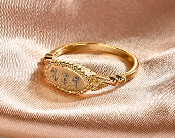 Personalized Multiple Birth Flower Ring, Handmade Floral Friendship Ring, Birthday Galentines Gifts