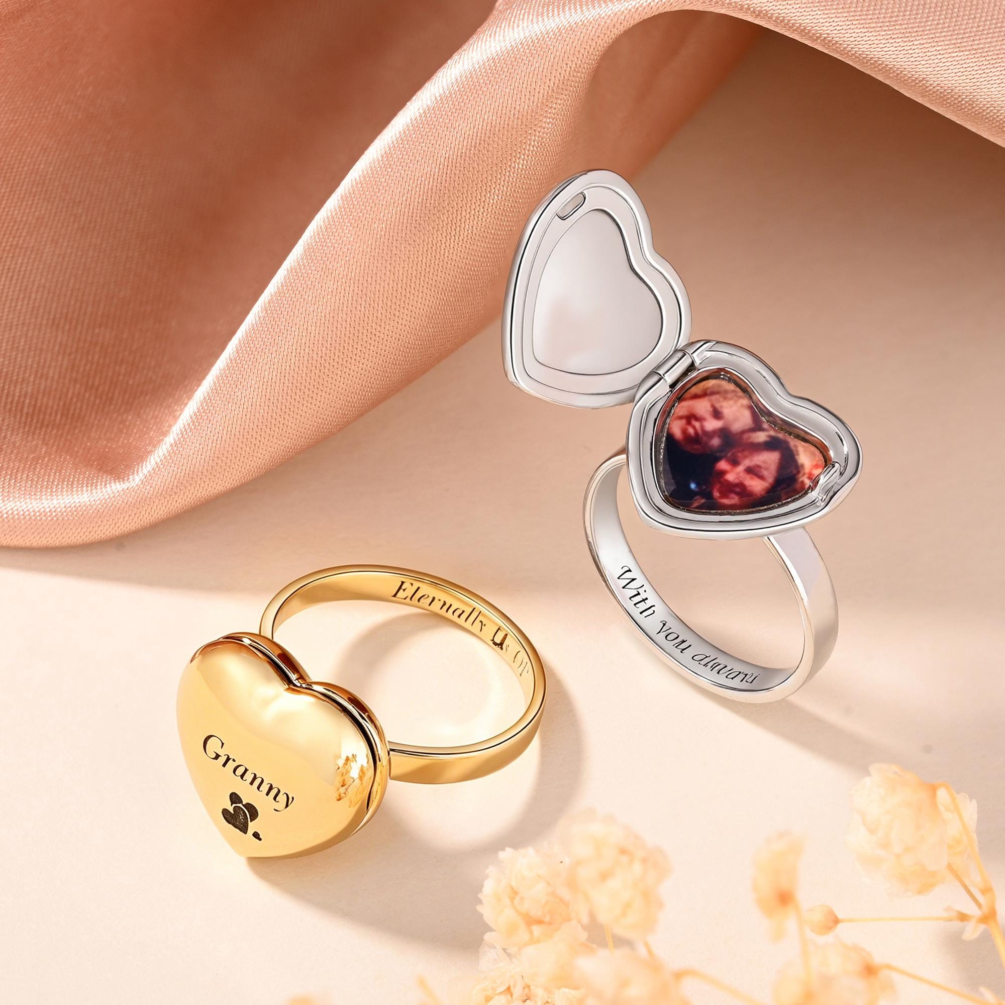 Heart Locket Ring with Photo, Vintage Heart Locket Ring, Gold Locket…