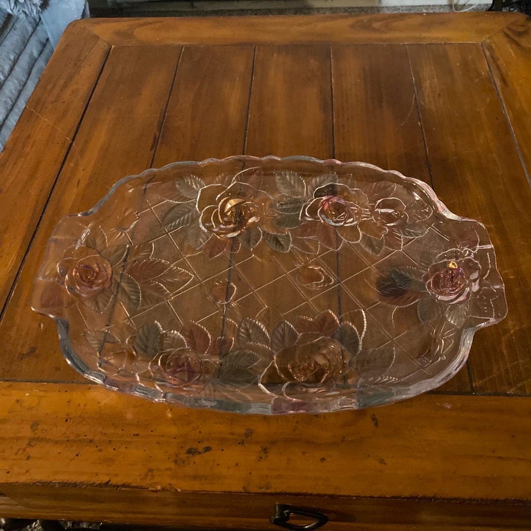 Home Beautiful Crystal Tray Rose Pearls 15 Handled Oblong Serving ...