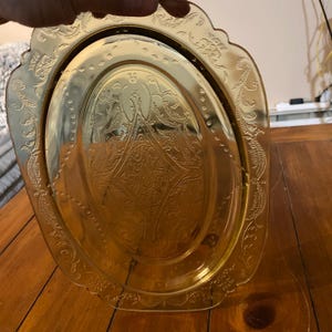 1930&#39;s Depression Glass Madrid Yellow Amber Serving Platter 11.5 X 8.5&quot; Federal