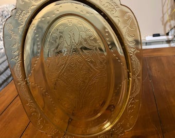 1930's Depression Glass Madrid Yellow Amber Serving Platter 11.5 X 8.5" Federal